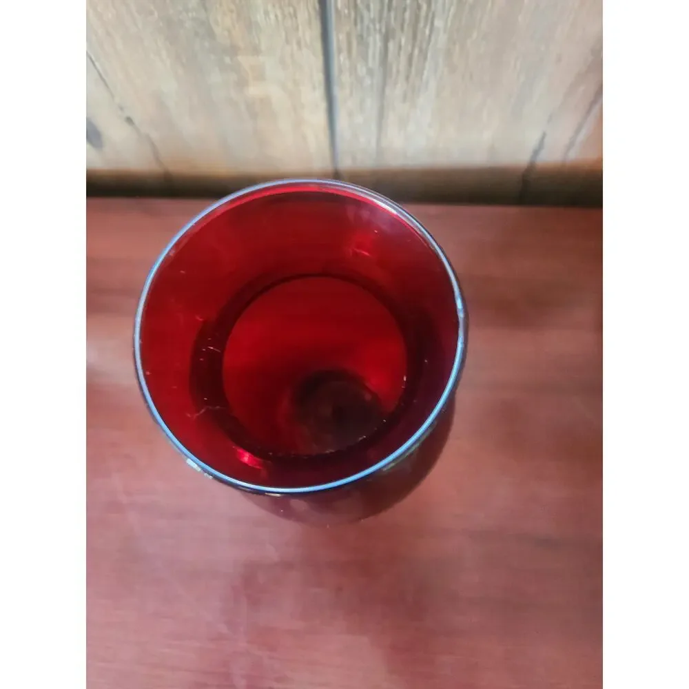 Vintage Ruby Red Glass Vase 6.5 inch Flared Rim Royal Ruby Style MCM Decor